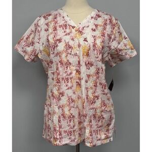NWT Dickies Scrub Top Plus 5X Geometric Pink Orange Cotton Scrubs Nurse Floral